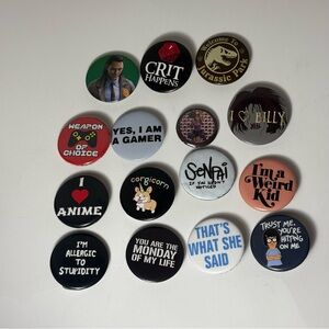 Lot of 15 Assorted Funny Humor Pins from Hot Topic and BoxLunch